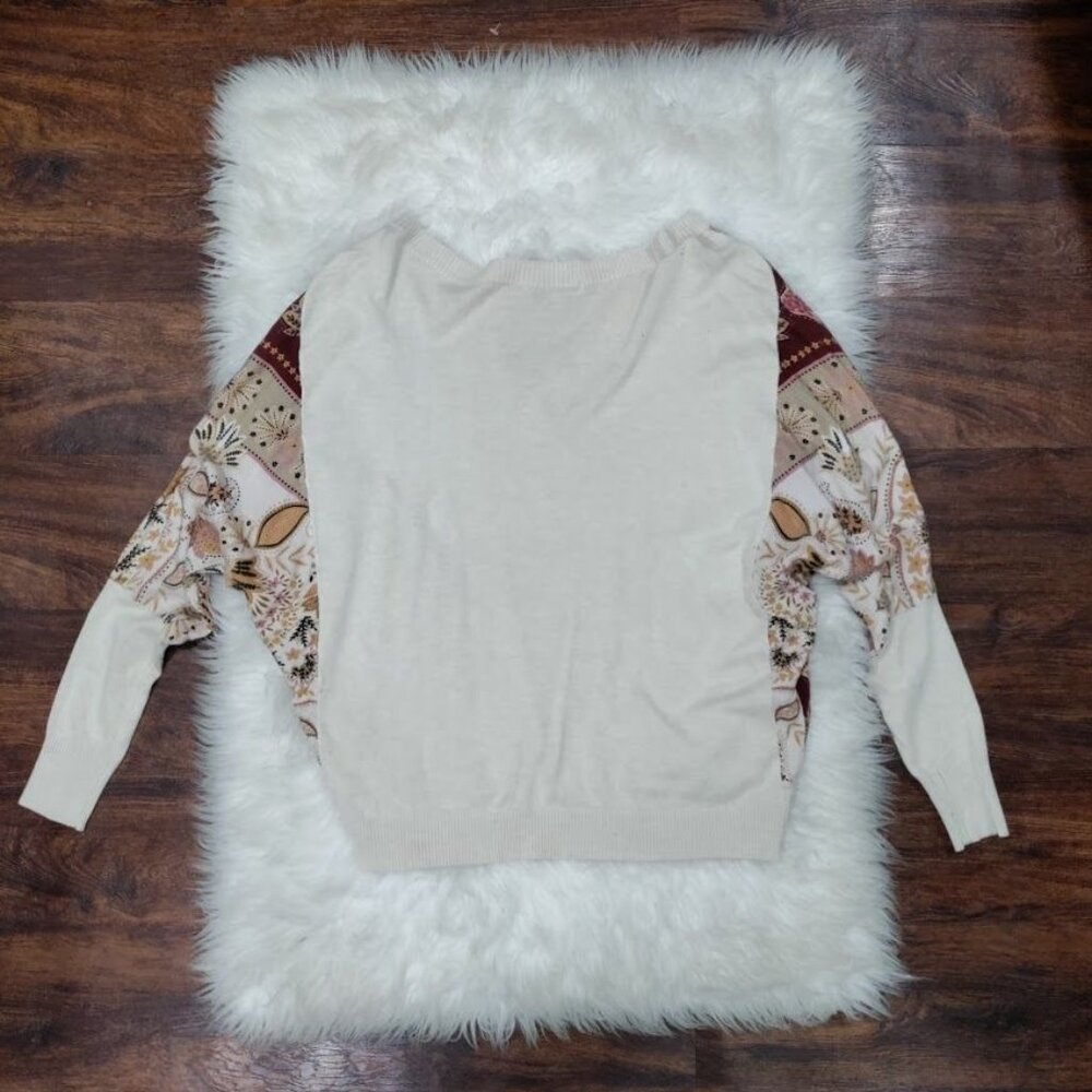 Hale Bob Womens Medium Paisley Floral Boho Dolman Sleeve Sweater Beige/Burgundy - Picture 4 of 10